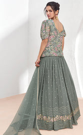 Exclusive designer Gray pure georgette dress with deatiled embroidery and work with premium net and lace duppatta